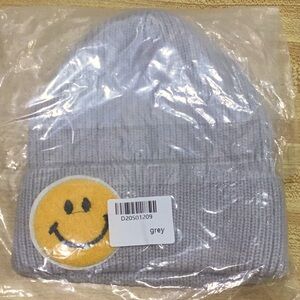 Gray Beanie with Smiley Patch